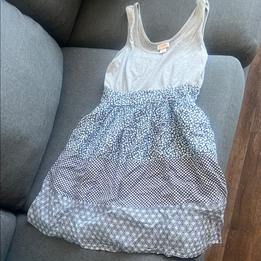 Mossimo Supply Co. Gray Tank Top with Blue Patterned Tiered Skirt